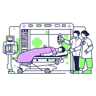 A patient being transported in an ambulance with an ECMO setup