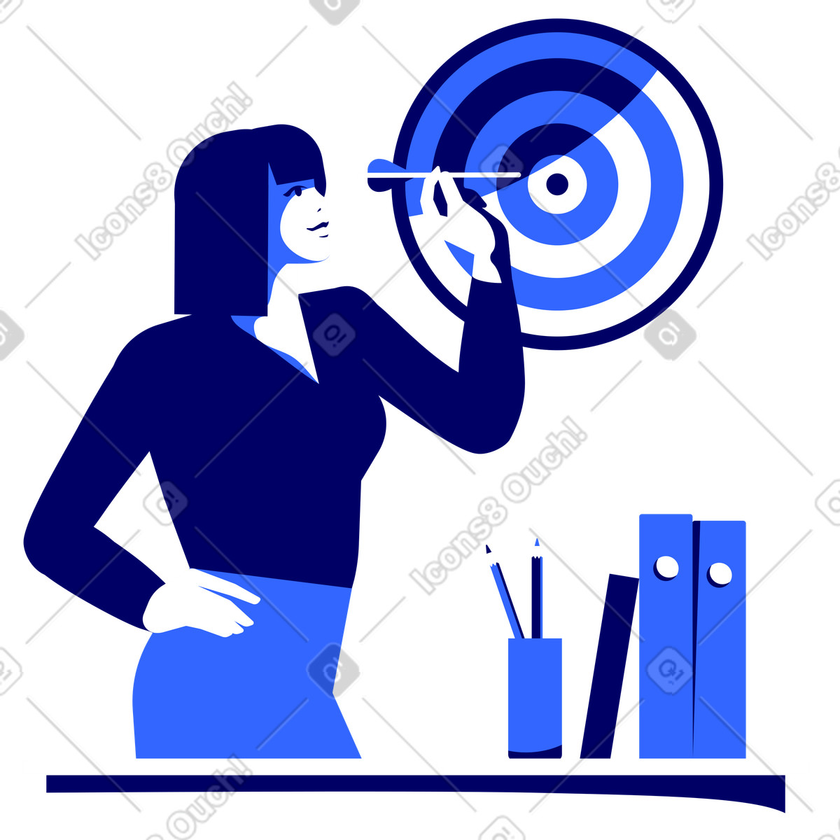 Woman aims a dart at target illustration in Lounge style download in PNG, SVG