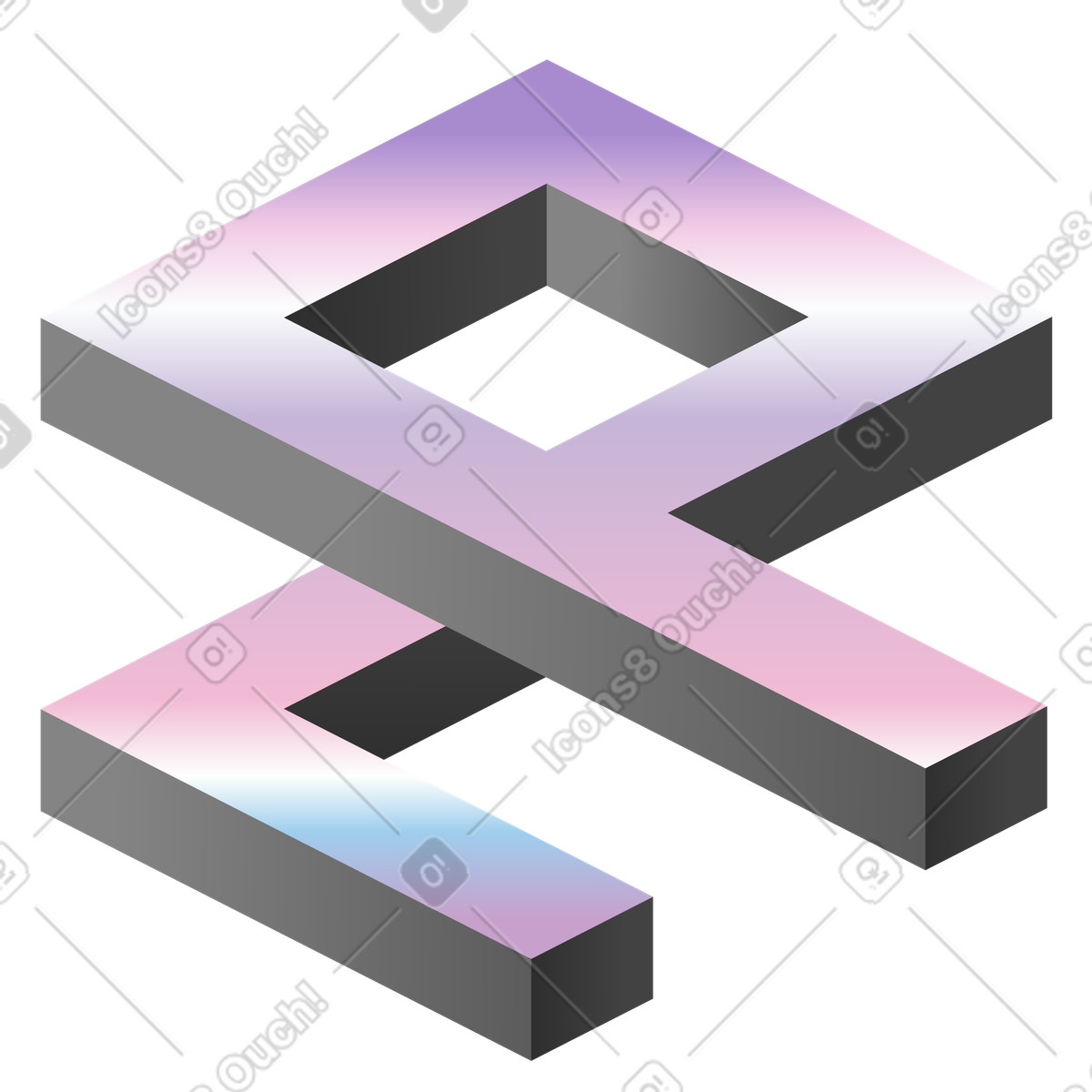 Floating impossible square structure illustration in PNG, SVG