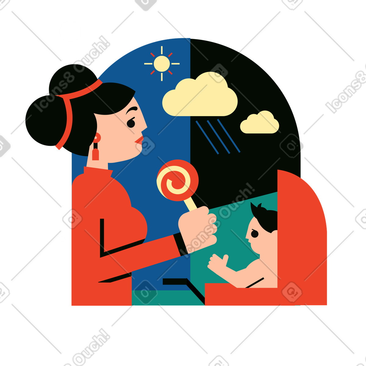 下载 Polar 风格的 妈妈给孩子糖果 插画，支持 PNG、SVG 格式