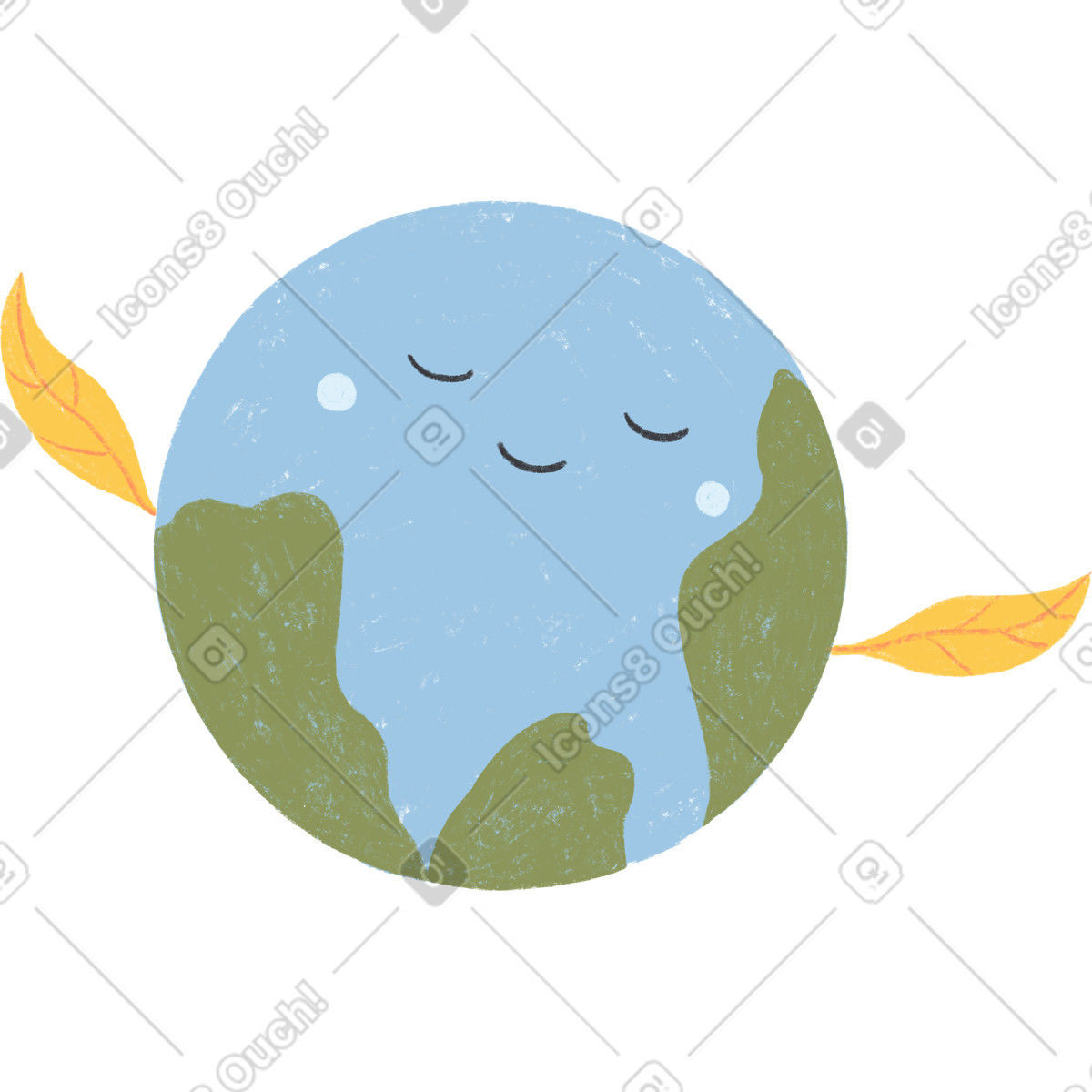 Planet earth with a smile and leaves on the sides illustrazione in stile Chalky scarica in PNG, SVG