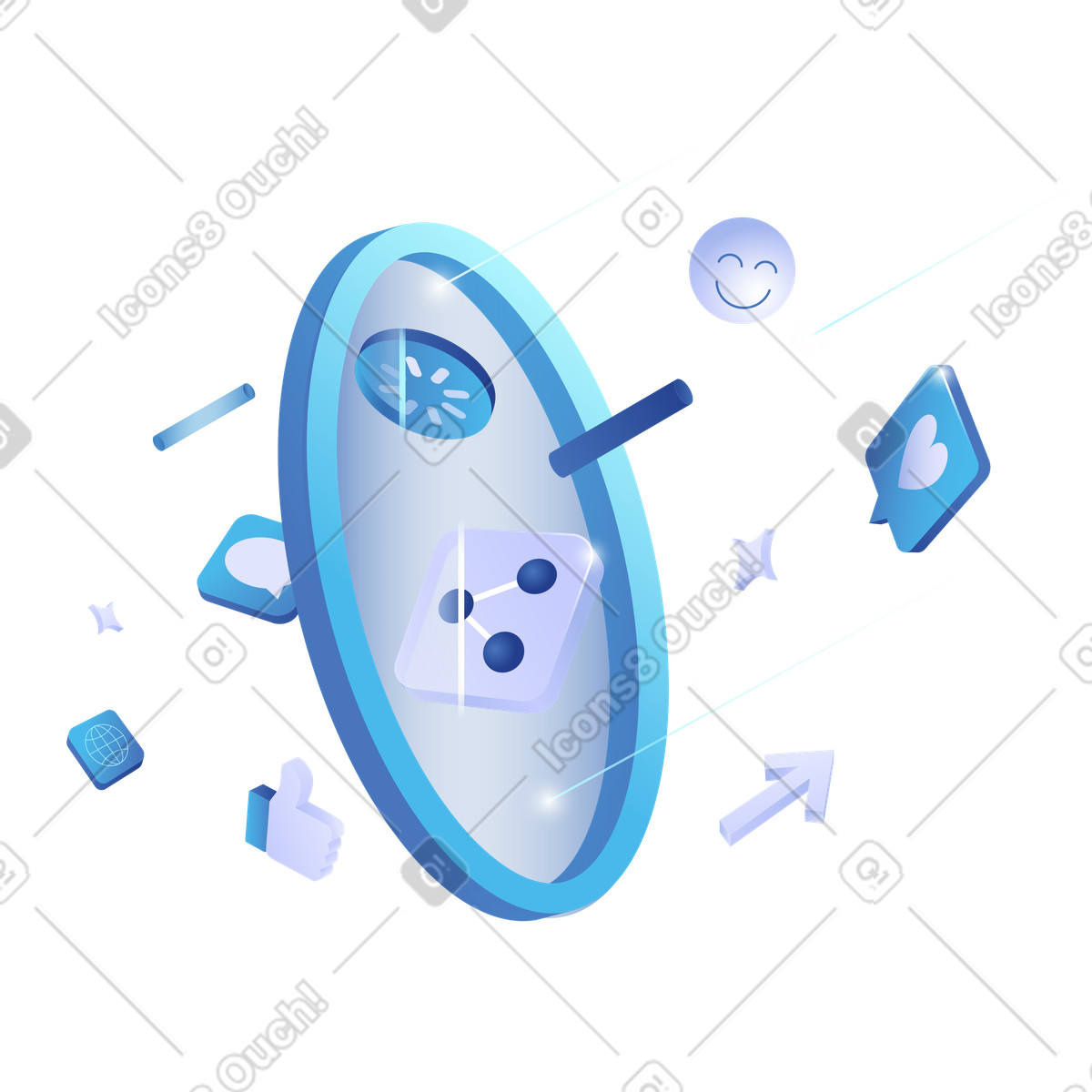 Social media engagement icons flowing through digital portal illustrazione in stile Quantum scarica in PNG, SVG