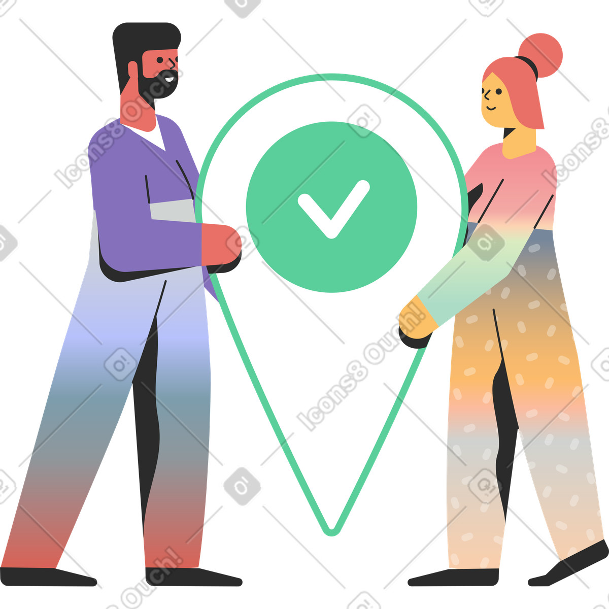 Illustration People holding location sign dans le style Marginalia à télécharger aux formats PNG, SVG