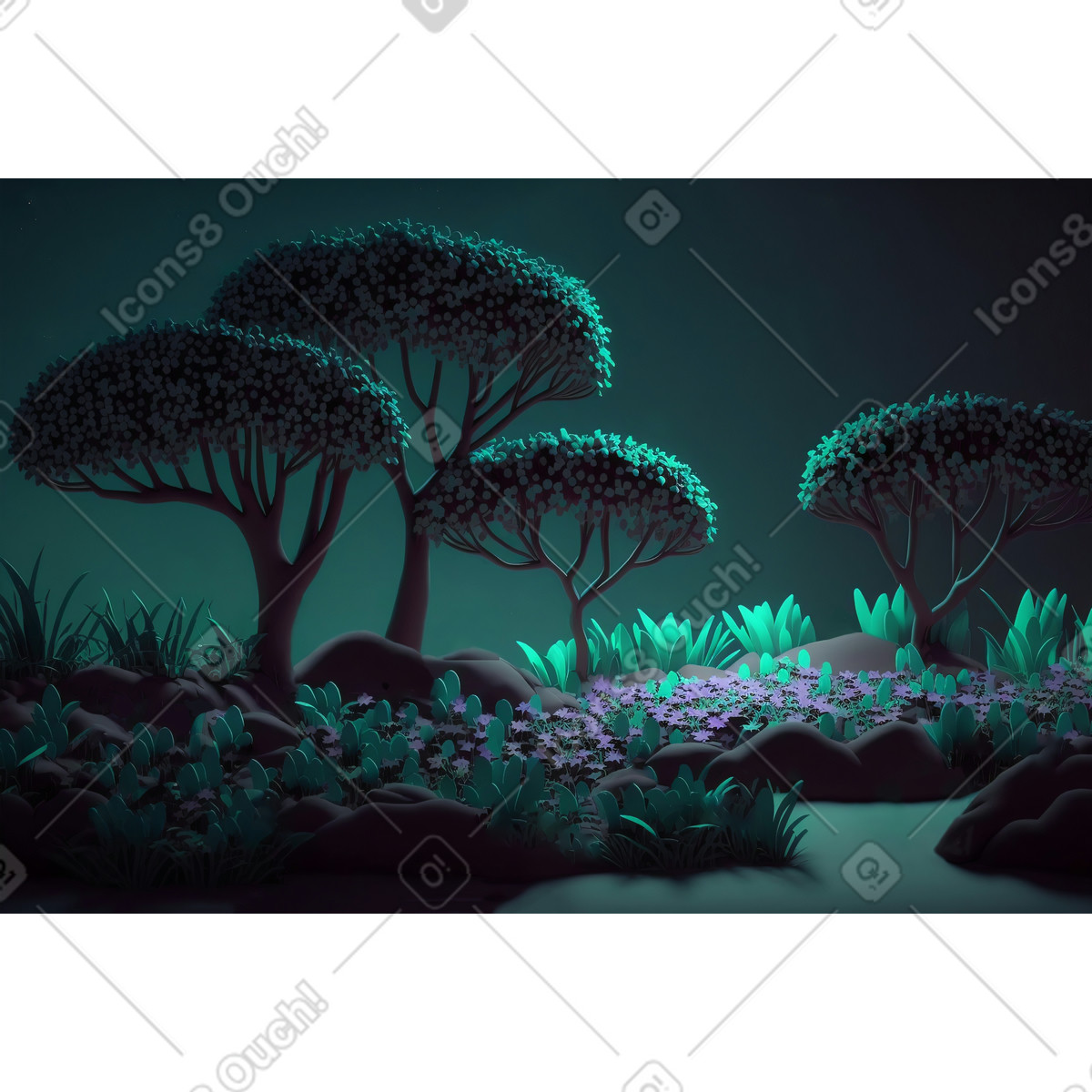 Experimental スタイルの 3 d ファンタジー夜の森の背景 のイラストをPNG、SVG形式でダウンロード