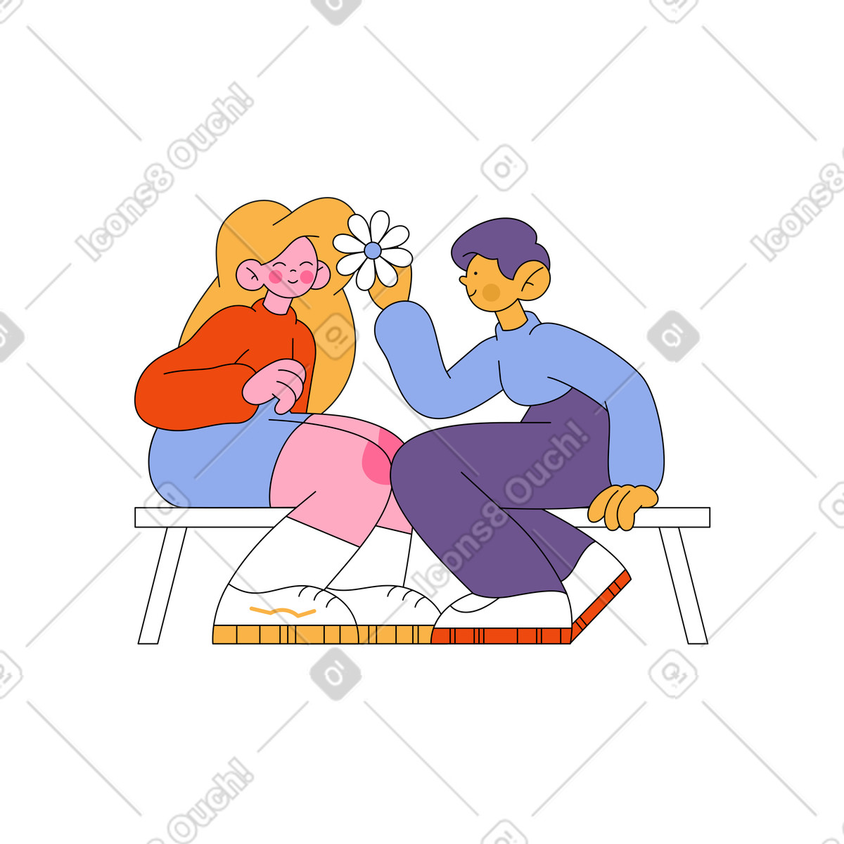 Illustration L'homme met une fleur dans les cheveux de la femme le style Bloom à télécharger aux formats PNG, SVG