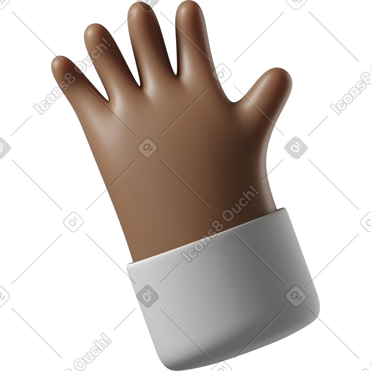 Dark brown skin hand waving hi illustration in 3D Hands Fun&Wild style download in PNG, SVG