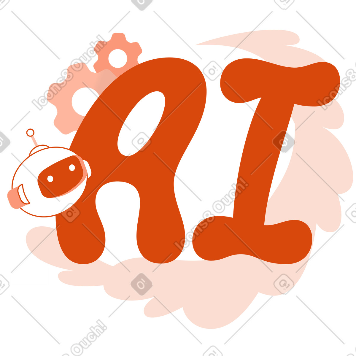 Ai letters with robot head and mechanical gears, conversational chatbot illustration in Orange style download in PNG, SVG