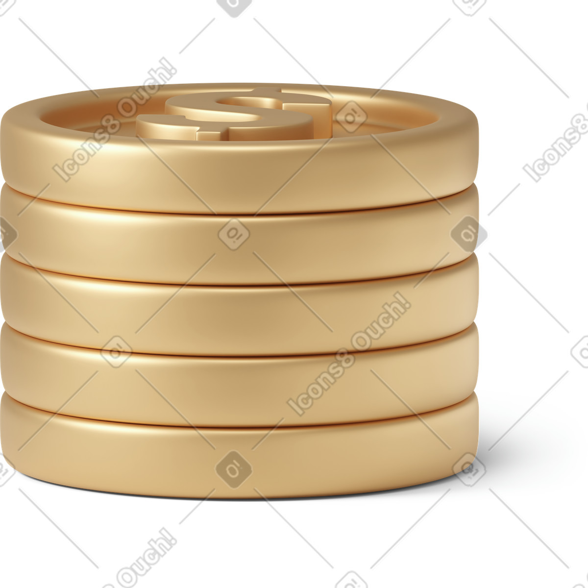 Illustration Pile of five golden dollar coins dans le style 3D Business à télécharger aux formats PNG, SVG