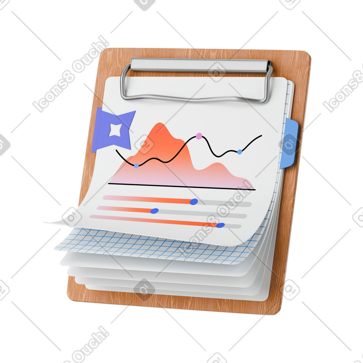 AI analytics report on clipboard illustration in 3D Stickle style download in PNG, SVG