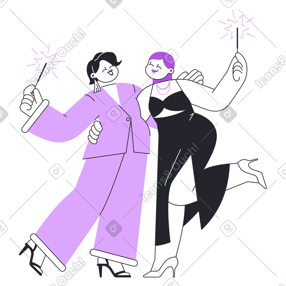 New Year celebration with sparklers illustration in Grapy style download in PNG, SVG