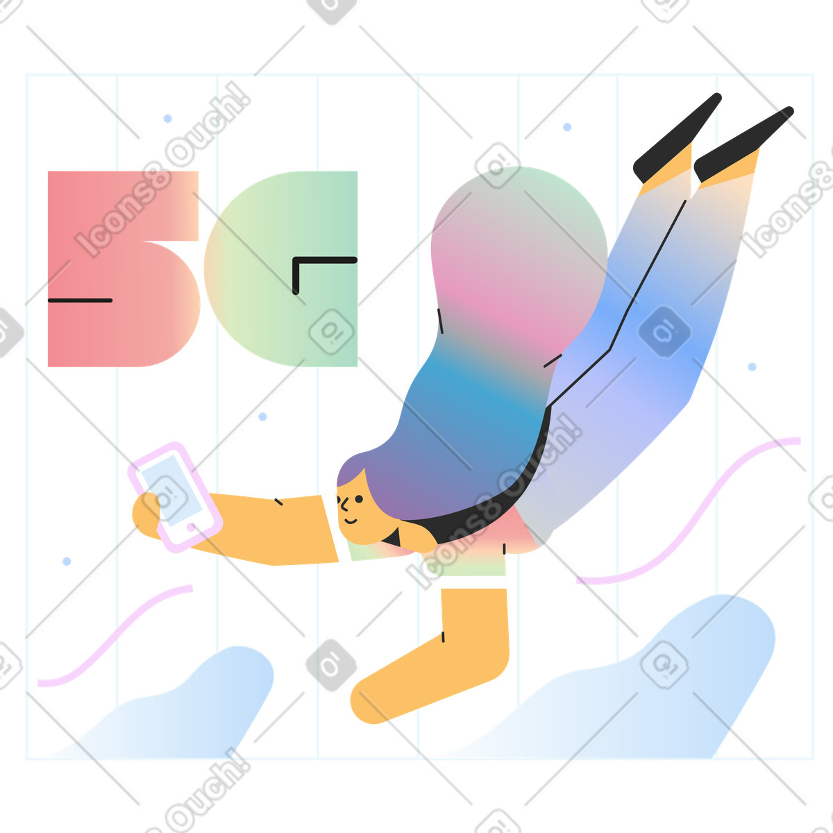 Marginalia スタイルの 5gに接続している女性 のイラストをPNG、SVG形式でダウンロード