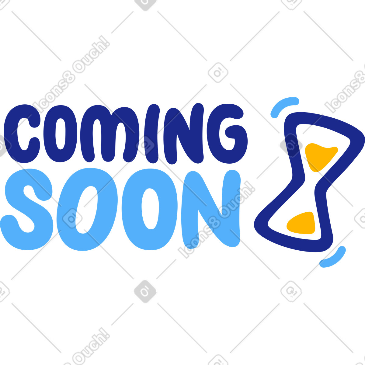 Анимированная иллюстрация Lettering coming soon cartoon style with hourglass text в стиле — скачать в форматах GIF, Lottie (JSON), AE