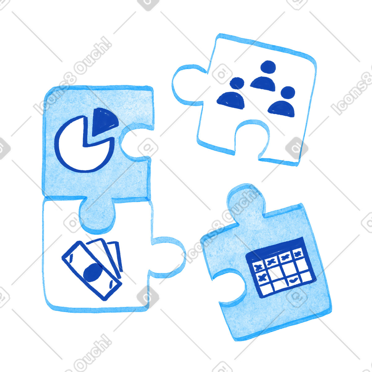 Tint 스타일의 Puzzle pieces connecting pie chart money calendar and team icons 일러스트레이션 PNG, SVG 다운로드