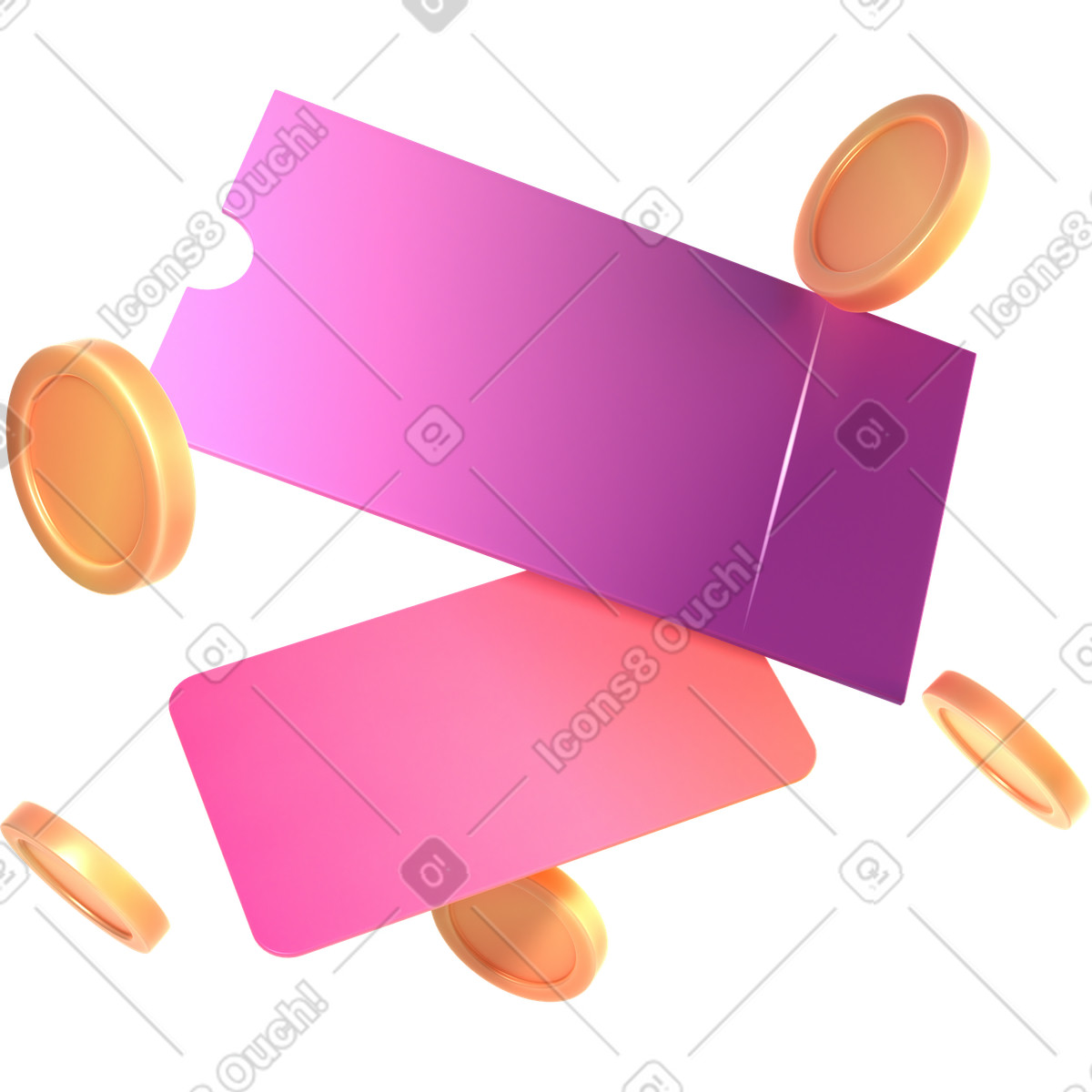 Ilustração de Cupom, cartão plástico e moedas em no estilo 3D Glassy para baixar em PNG, SVG
