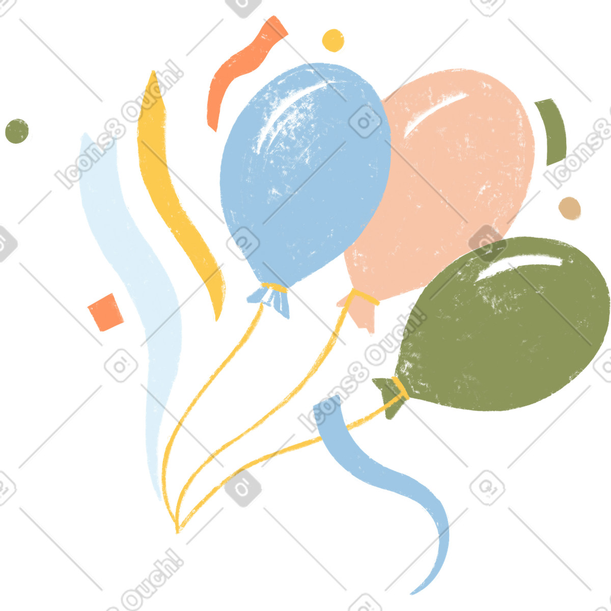 Colorful balloons and confetti illustration in Chalky style download in PNG, SVG