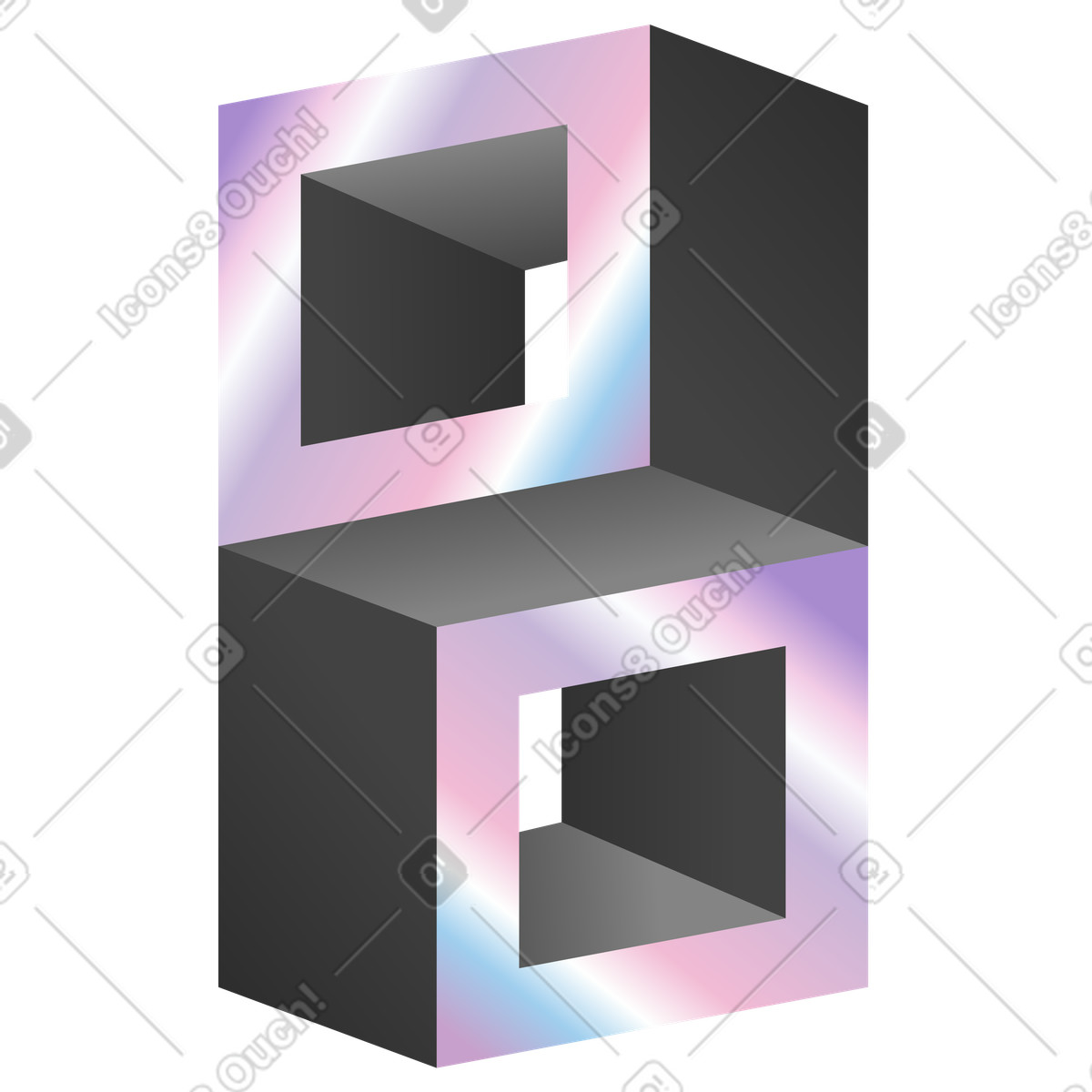 Hollow cube tower with iridescent edges illustration in PNG, SVG