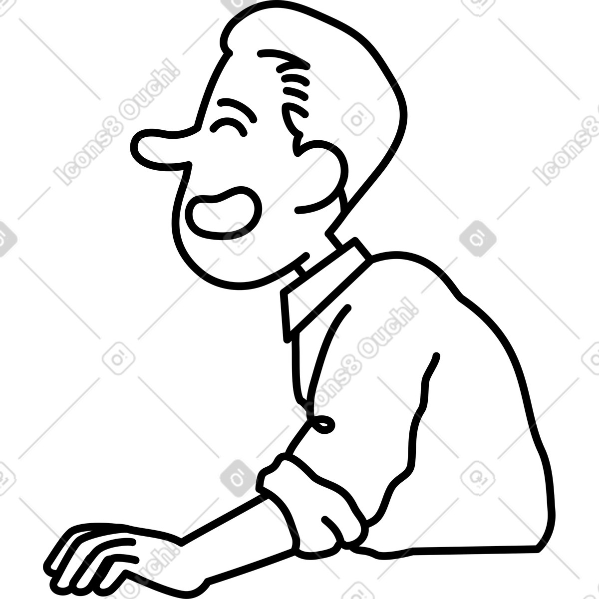Man smiling widely illustration in Notes style download in PNG, SVG