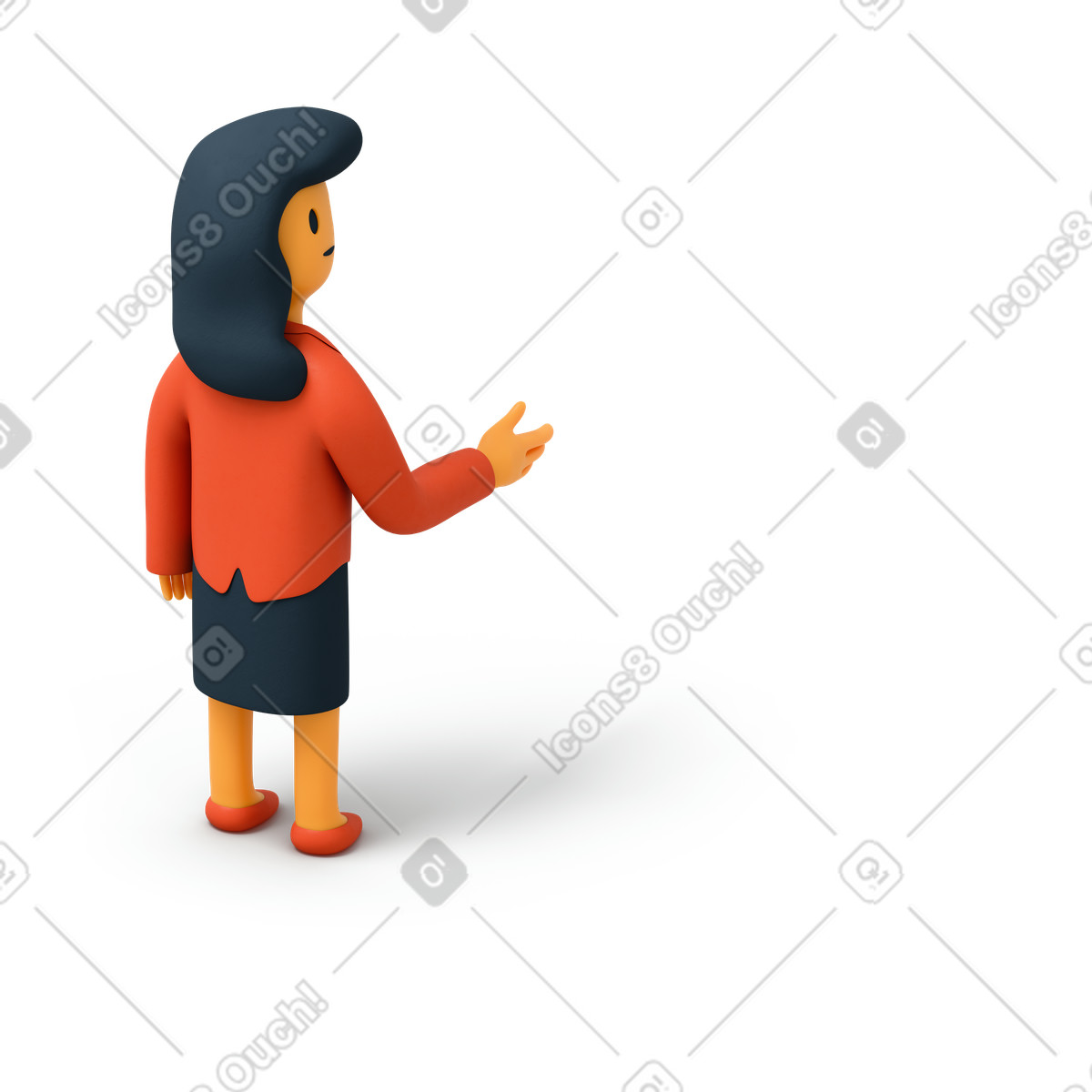 下载 3D Flame 风格的 女商人伸出手的背影 插画，支持 PNG、SVG 格式