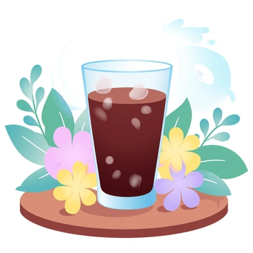 A refreshing iced coffee placed on a sunlit patio, surrounded by summer flowers and greenery.