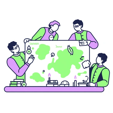 A group of cartographers is gathered around a large piece of parchment spread out on a wooden table. Each cartographer is focused on their work, using quills to carefully draw intricate coastlines and topographical features. One cartographer, wearing round spectacles, is adding labels to various regions with flowing script. Another cartographer has a compass in hand, ensuring precise measurements. Several scrolls filled with notes and reference materials are scattered around the table. A candle flickers nearby, casting light on the detailed map that is starting to come alive with geography and landmarks.