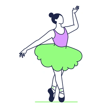 A ballet dancer is captured in mid-spin, her form elegantly arched as she balances on one leg. She is wearing a fitted tutu that flares out around her, creating a dynamic shape as she spins. Her arms are gracefully extended to the sides, enhancing the sense of movement. The dancer's hair is neatly tied back in a bun, with a few loose strands framing her face. The background is minimal, focusing attention on the dancer's fluid motion and the energy of the spin. The floor beneath her appears smooth, suggesting a polished stage suitable for a ballet performance.
