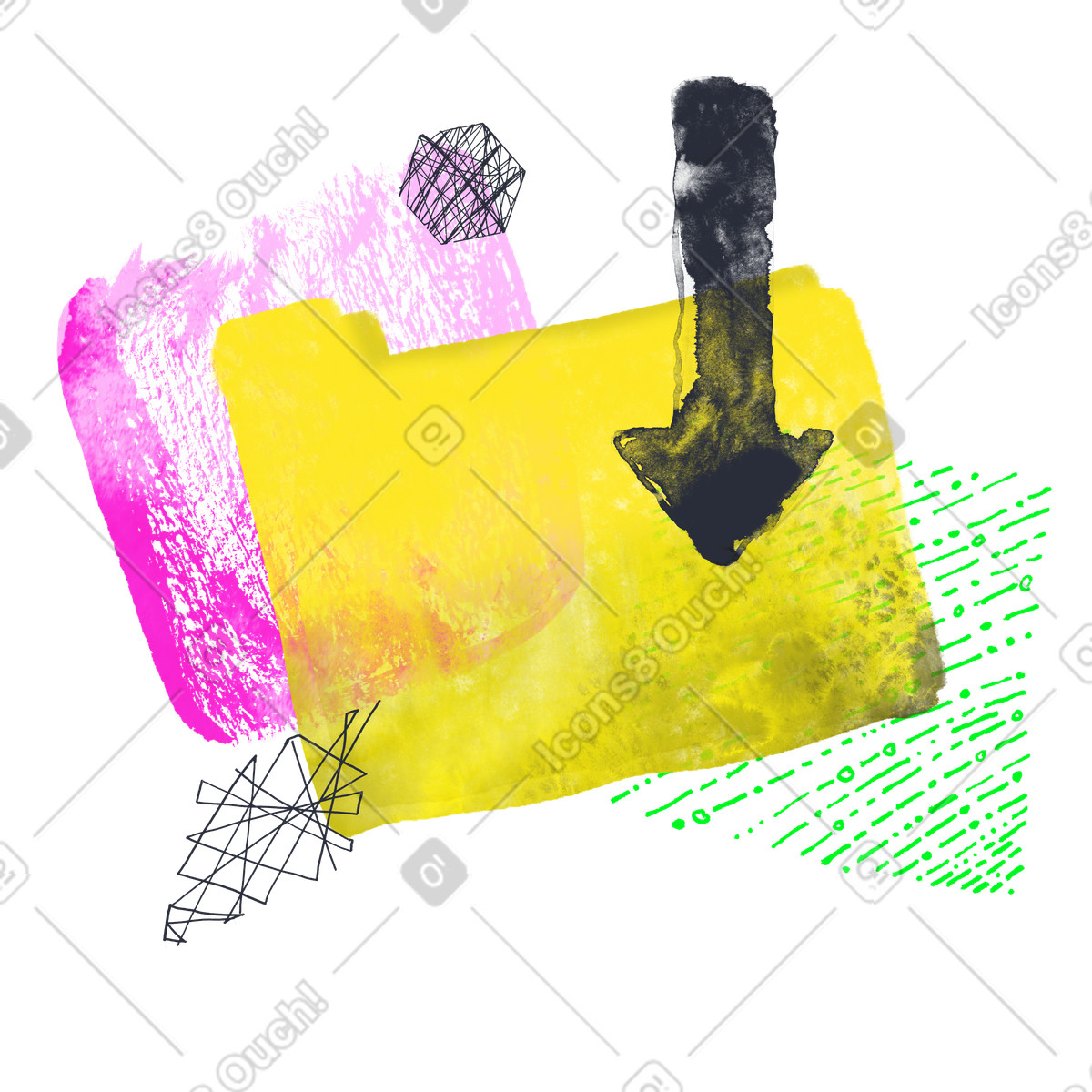 Abstract folders with download arrow illustration in Inky style in PNG, SVG