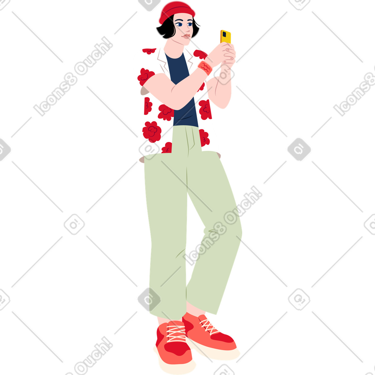 Ilustración Joven parado con un teléfono en estilo Everyday a descargar en PNG y SVG