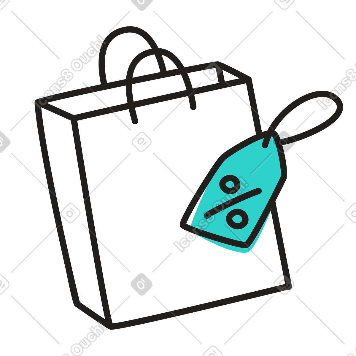 Illustration Sac de courses avec étiquette réduction dans le style Little à télécharger aux formats PNG, SVG