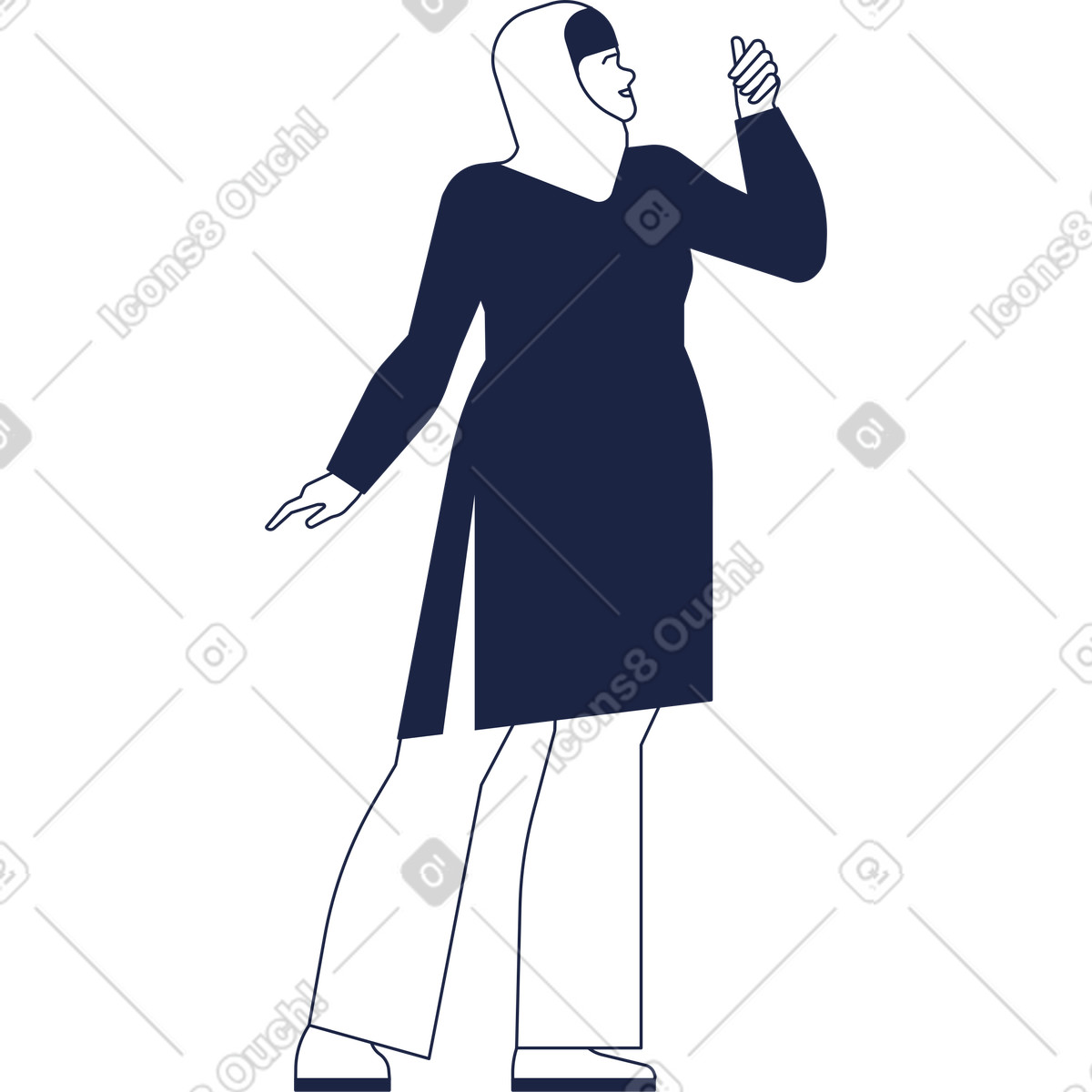 Donna in hijab pantaloni con la mano alzata illustrazione stile Urban Line scarica PNG, SVG