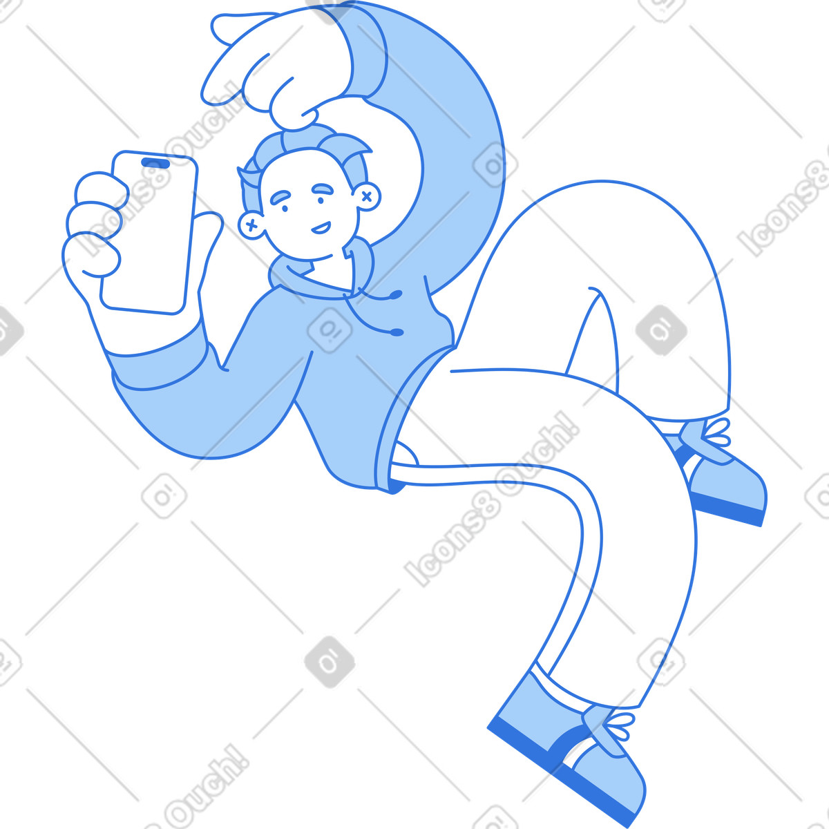Illustration Un homme tenant téléphone et le pointant du doigt dans style Sky à télécharger aux formats PNG, SVG