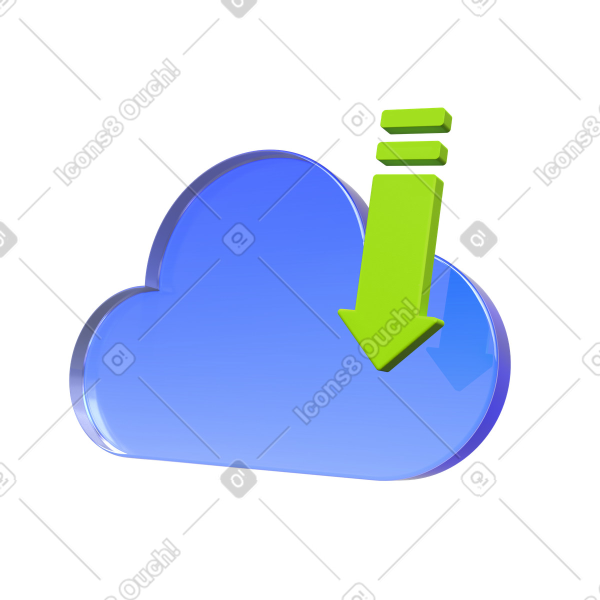 Cloud con freccia di download, recupero dati e trasferimento file illustrazione in stile 3D Enterprise scarica in PNG, SVG