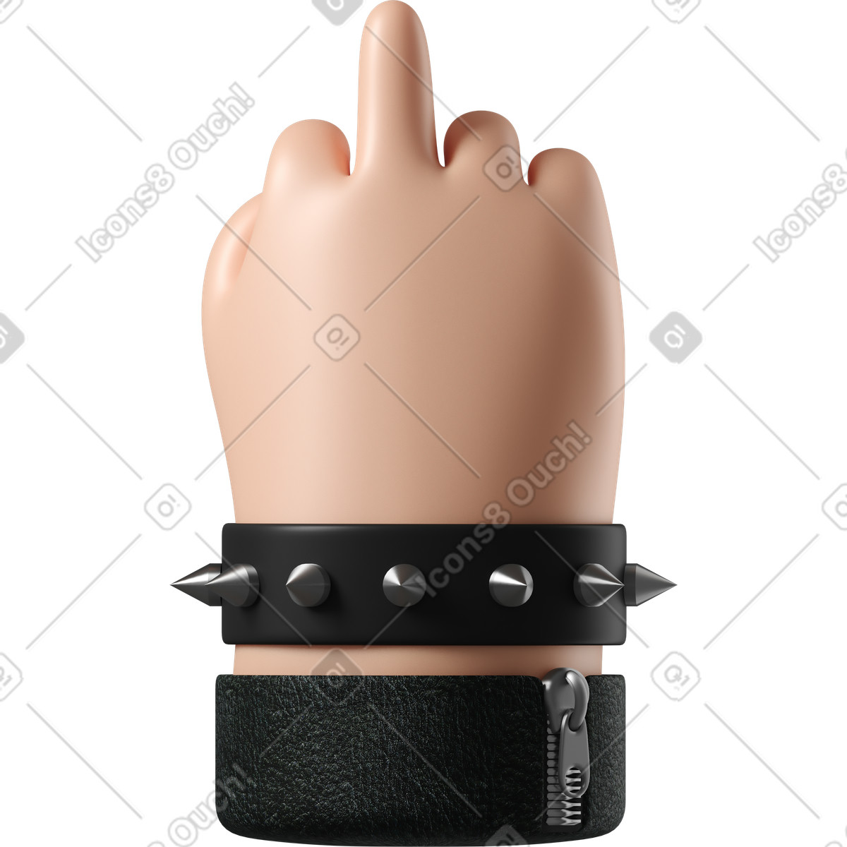 Ilustración Mano de piel blanca rockero que muestra un dedo medio en estilo 3D Hands Fun&Wild a descargar en PNG y SVG