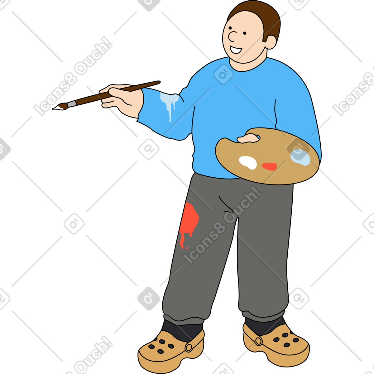 Illustration Jeune homme avec pinceau et palette dans le style Kindy à télécharger aux formats PNG, SVG