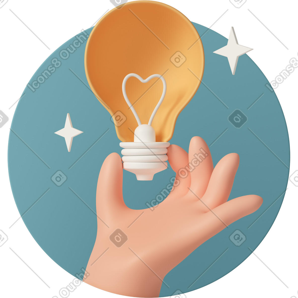 Иллюстрация Hand holding lightbulb, idea approval and validation в стиле 3D Casual life — скачать в форматах PNG, SVG