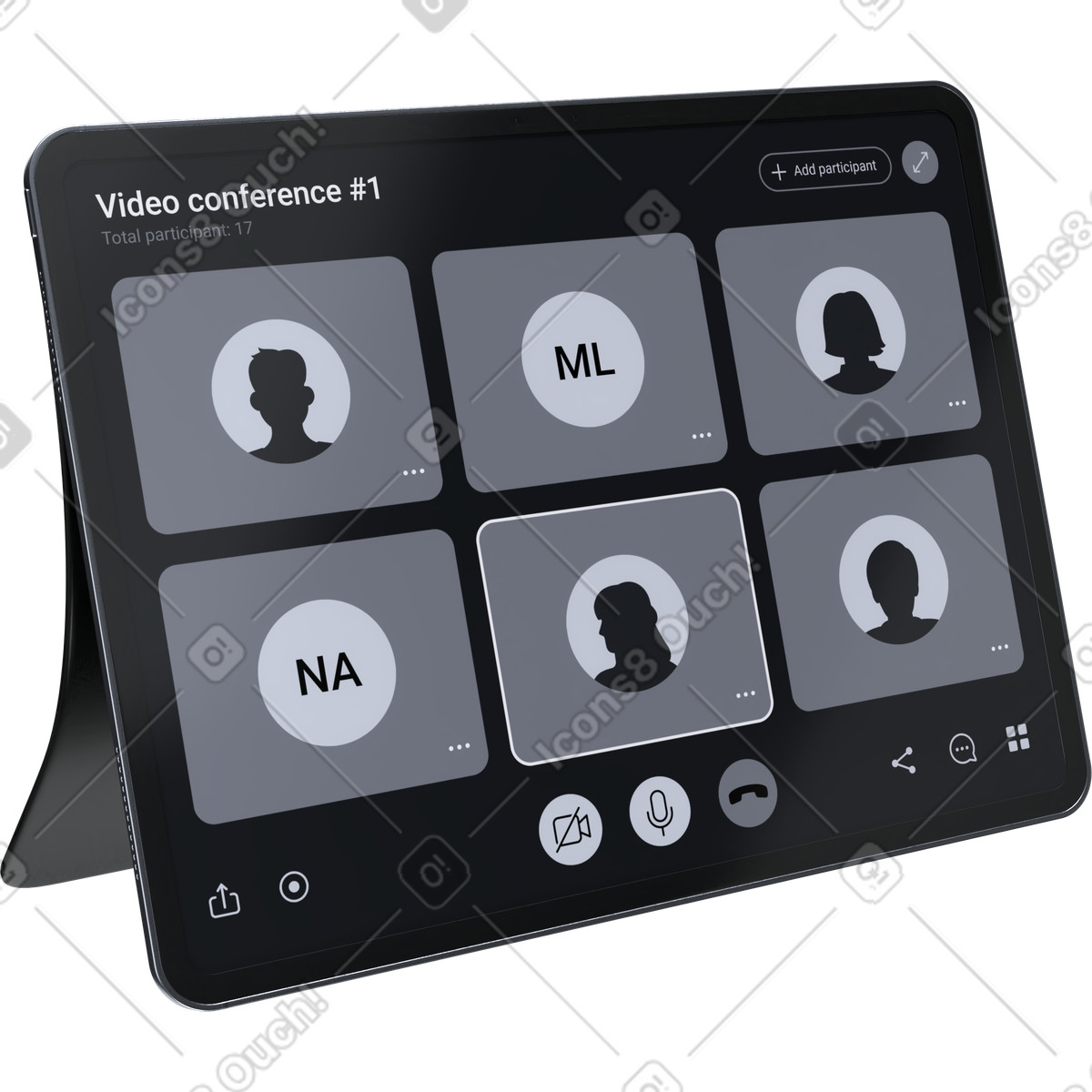 Illustration Réunion par vidéoconférence, collaboration d'équipe à distance, communication d'entreprise en ligne dans le style 3D Pro télécharger aux formats PNG, SVG