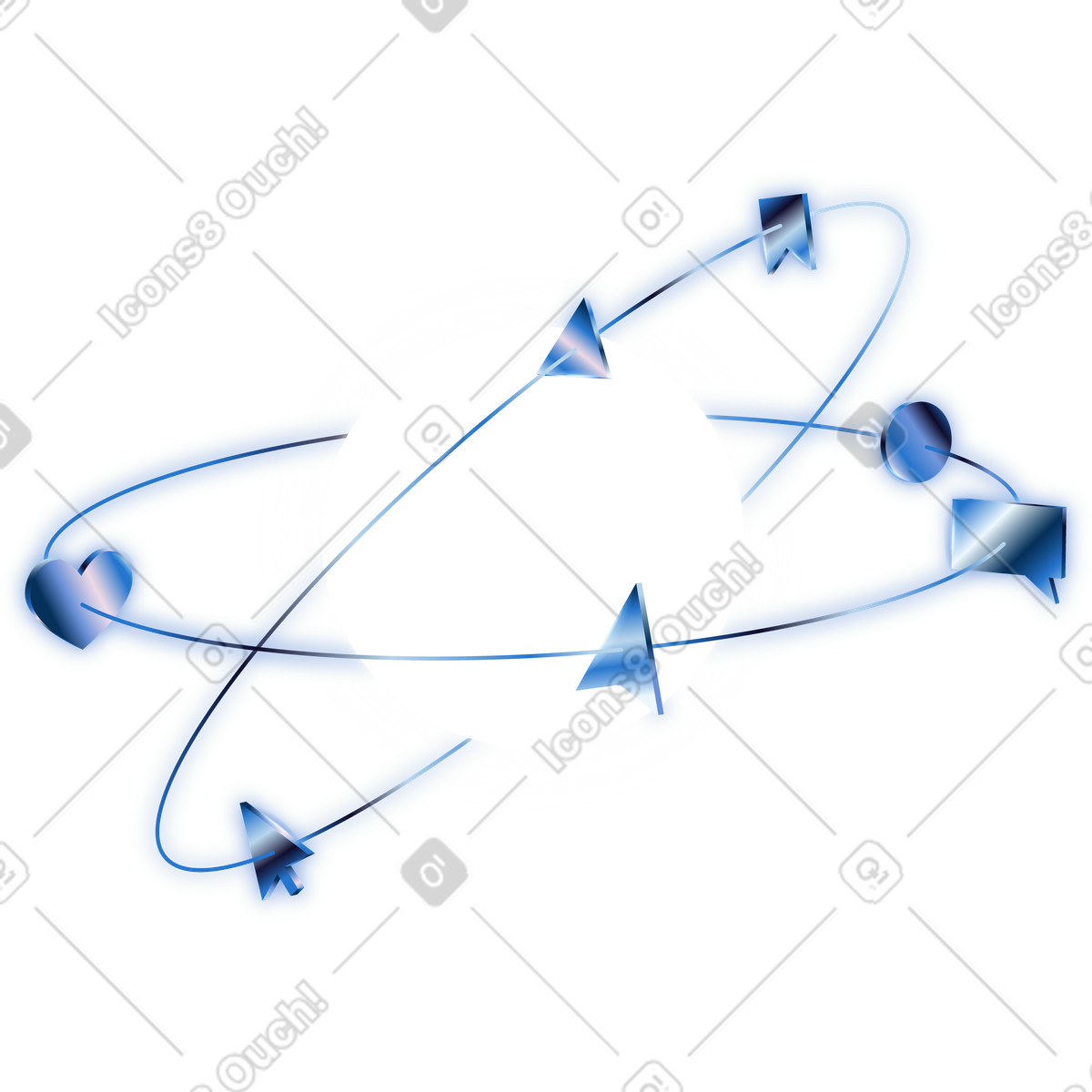 Illustration Noyau central avec icônes en orbite dans le style Dimension à télécharger aux formats PNG, SVG