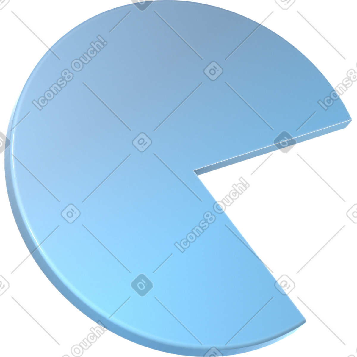 Big part of monochrome pie chart illustration in 3D Glassy style download in PNG, SVG
