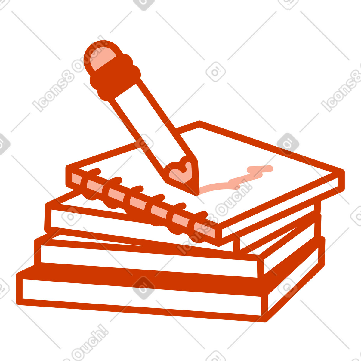 Pencil taking notes illustration with stack of books clipart image in PNG SVG GIF
