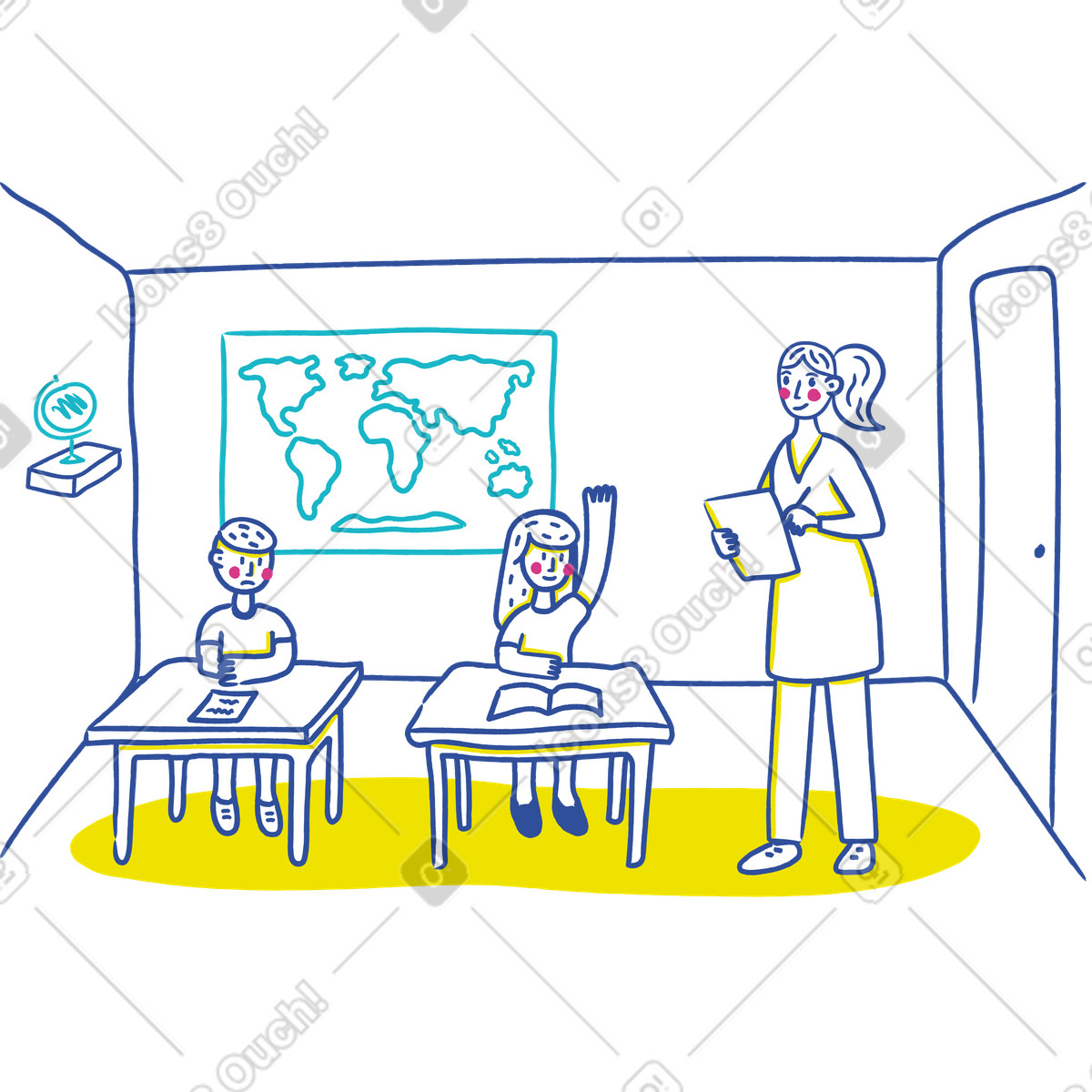 Illustration Enseignant et élèves dans une classe de géographie le style Lime à télécharger aux formats PNG, SVG