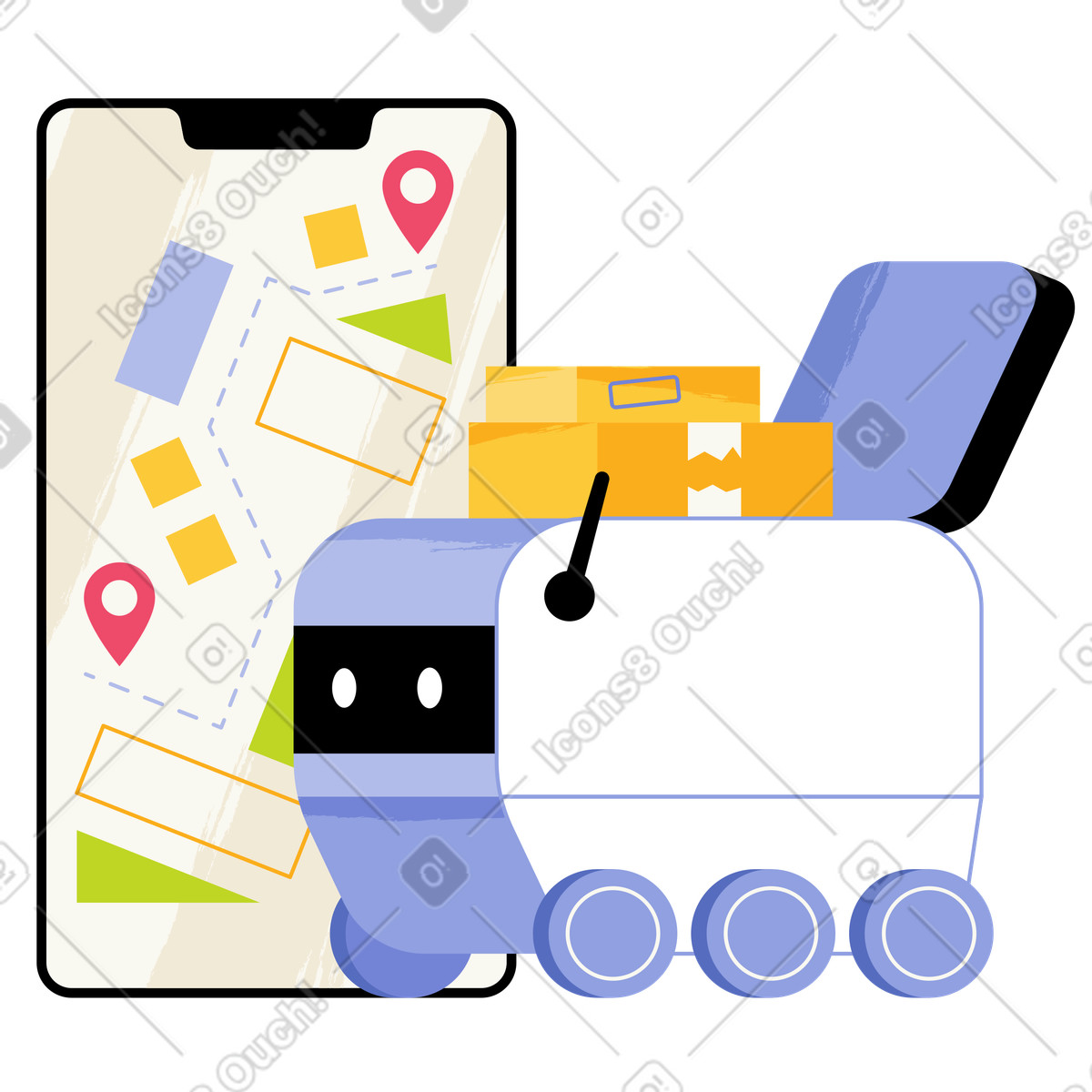 Delivery robot following map path, Contactless parcel-Illustration im Juicy-Stil als Download in PNG, SVG