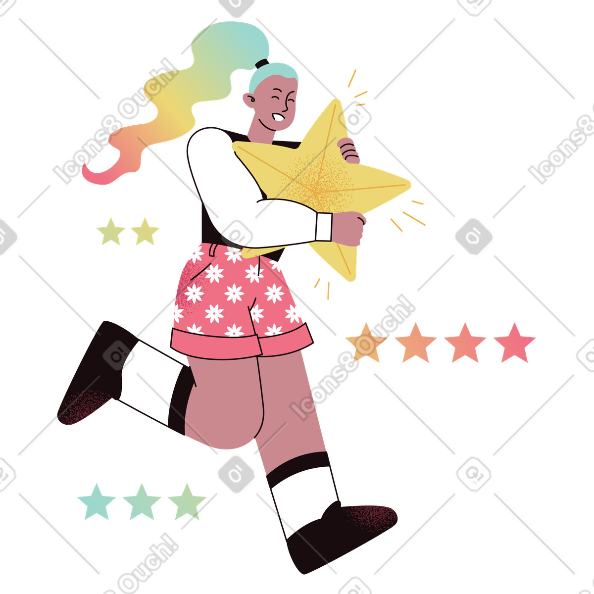 Ilustración Happy customer dashing to leave review, Online review and rating encouragement en estilo Delight a descargar en PNG y SVG