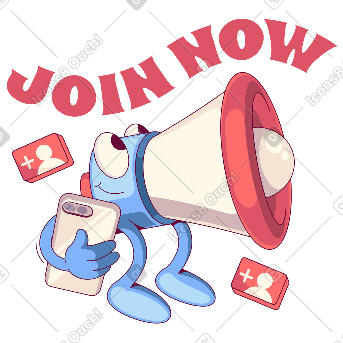 Ilustração de Megaphone character inviting to join, Social media sign up promotion em no estilo Handy para baixar em PNG, SVG