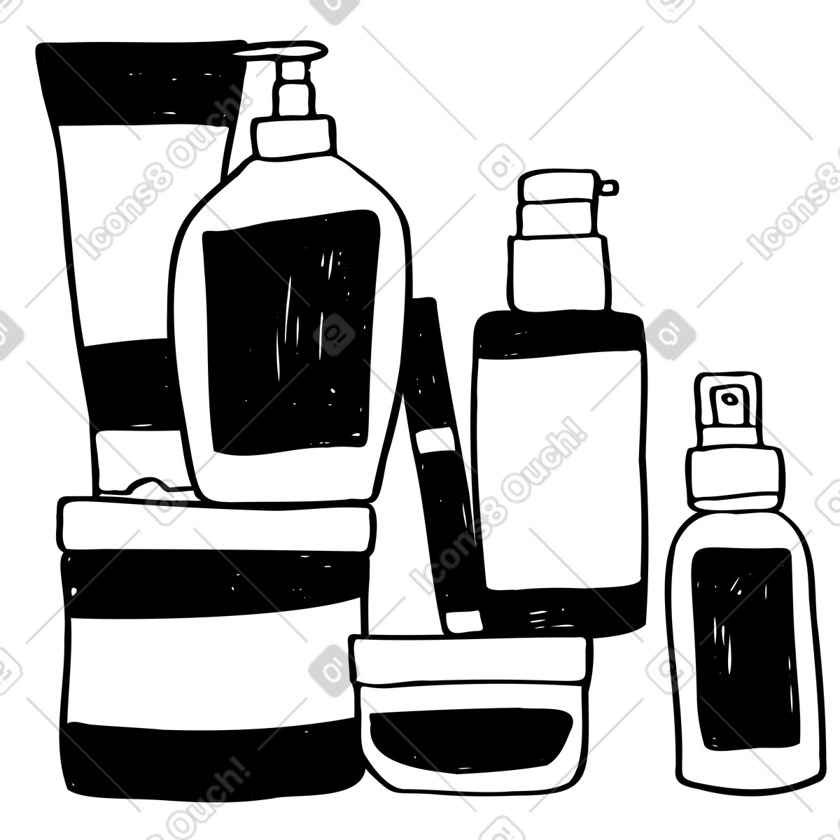 Bottles for makeup and skincare products illustration in Marks style download in PNG, SVG