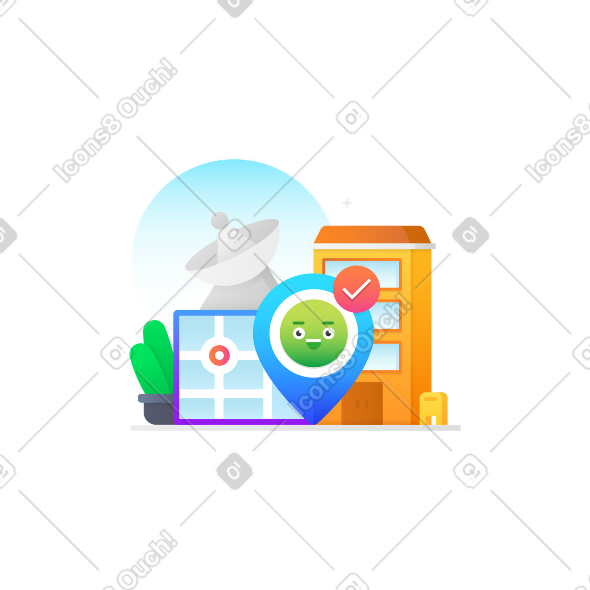 Location access illustration in Hugo style download in PNG, SVG