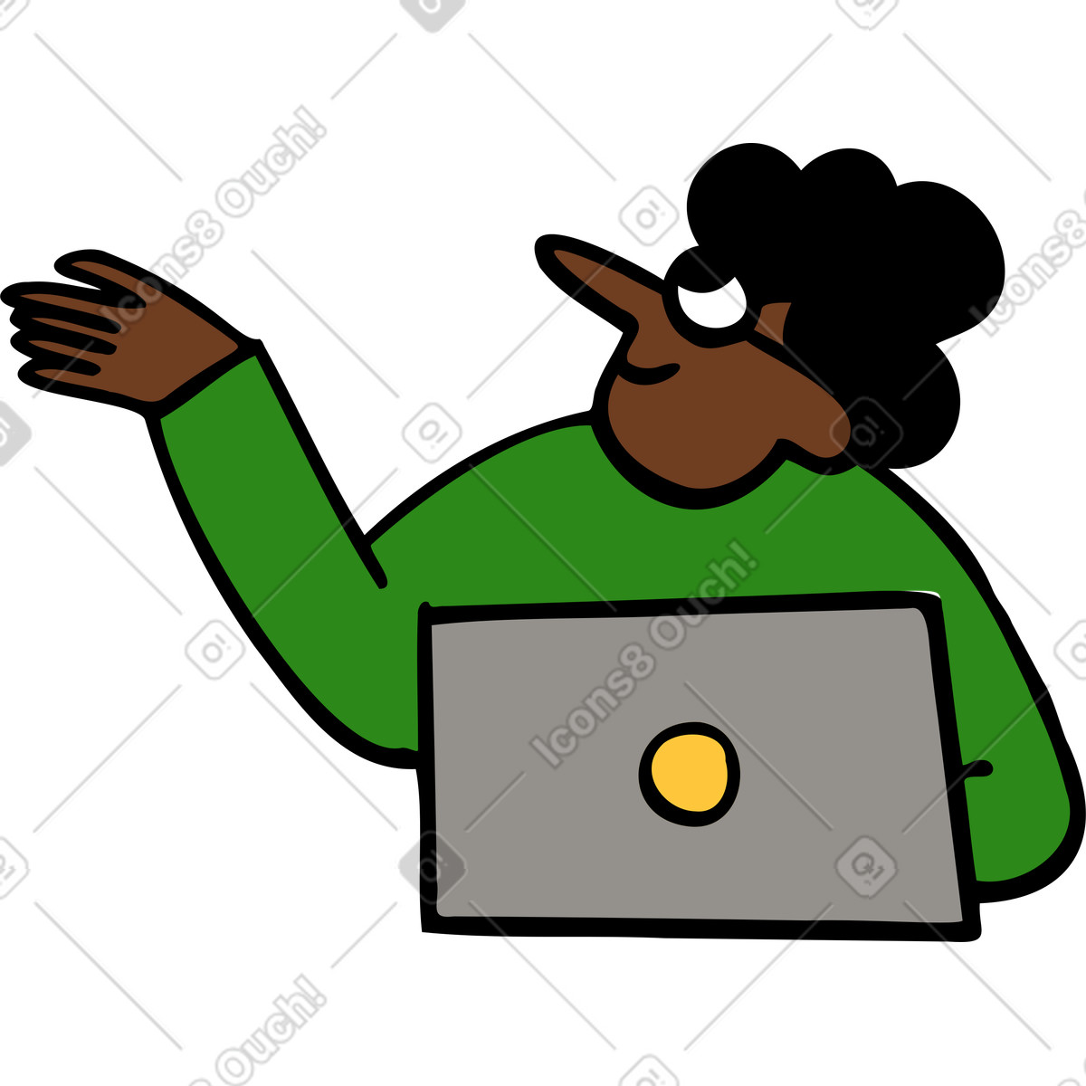 Person with a laptop looking up illustration in Comic style download in PNG, SVG