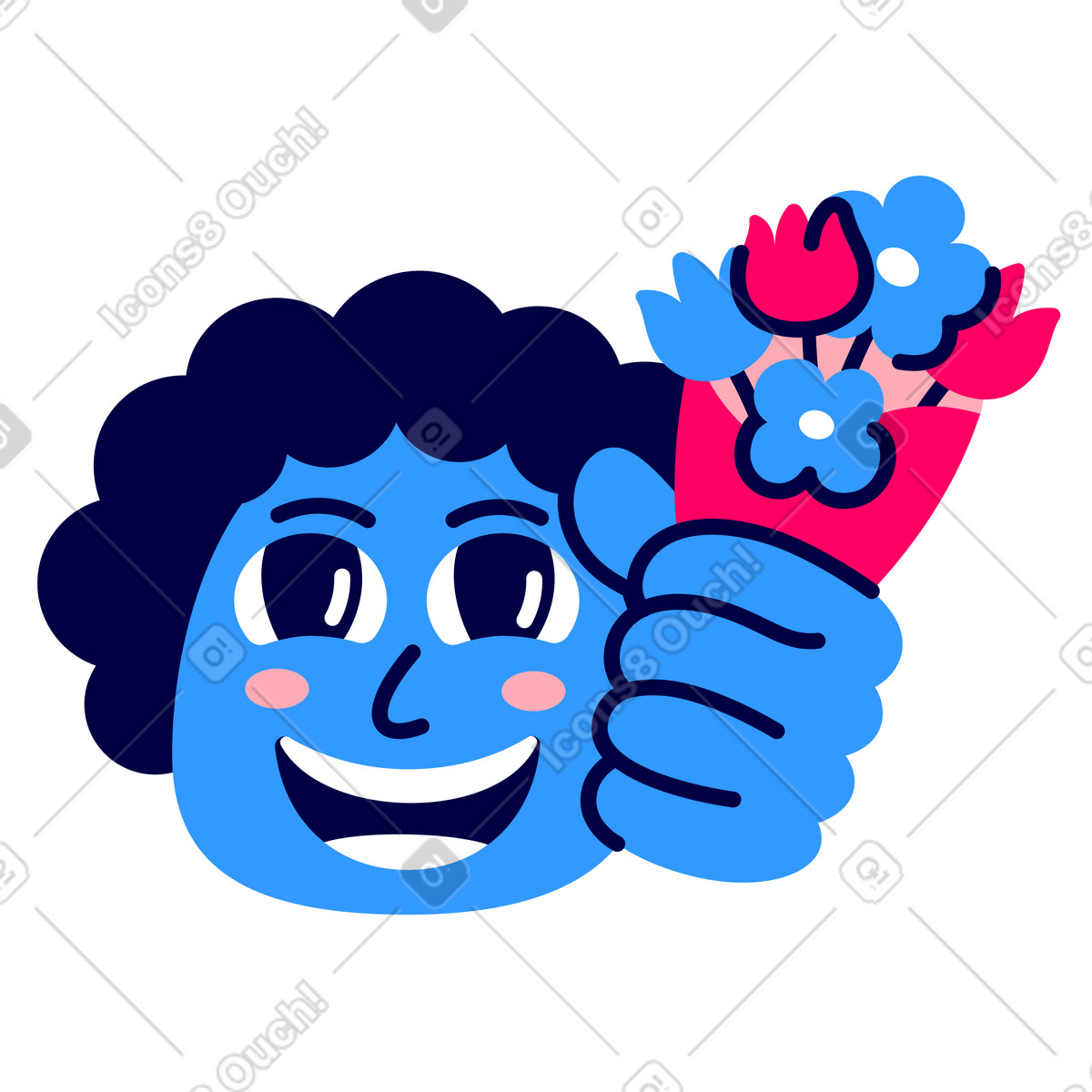 Ilustração de Cara com flor em no estilo Rondy Stickers para baixar em PNG, SVG