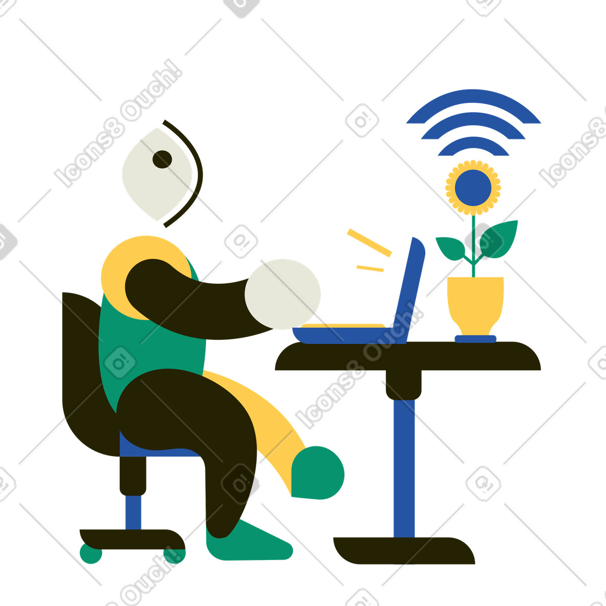 Ilustración Laptop user connecting to Wi-Fi plant, Eco-friendly technology en estilo Spot a descargar en PNG y SVG