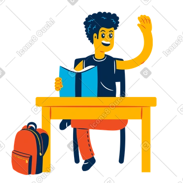 Student raising an arm in class PNG, SVG