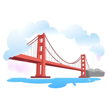 The Golden Gate Bridge is spanning across a body of water. The bridge is painted in its iconic orange hue and the structure's towers reach high into the sky. Dramatic, rolling clouds in shades of gray and white create a dynamic backdrop, casting shadows over the bridge. The scene captures the contrast between the vibrant color of the bridge and the moody clouds, enhancing the overall visual impact.