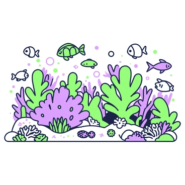 A vibrant coral reef scene is depicted, filled with various types of coral structures in intricate formations. Numerous exotic fish of different shapes and sizes swim among the corals. Some fish are darting through the coral formations, while others are resting near the sandy ocean floor. A sea turtle glides gracefully in the background, adding to the richness of marine life. Small sea creatures like starfish and sea urchins can be seen nestled among the corals, contributing to the overall diversity of the underwater ecosystem.
